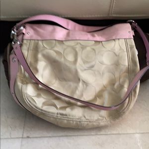 Zoe Large Pink/Khaki Signature & Canvas Hobo Bag